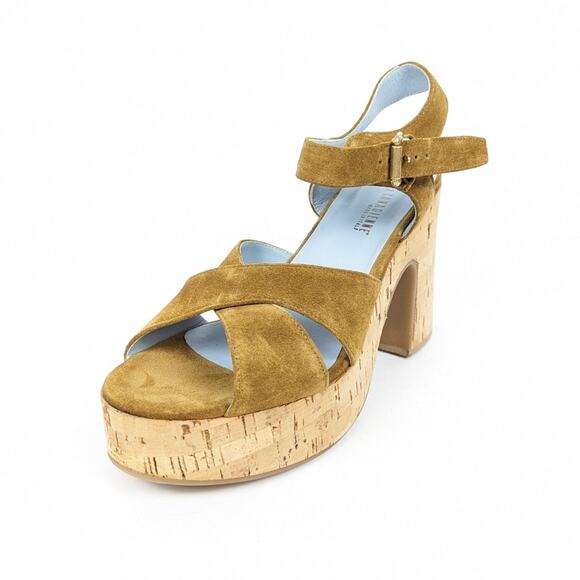 La Canadienne Womens Shoes Camel Suede Cork Heel Sandals Size 10 - Picture 1 of 9